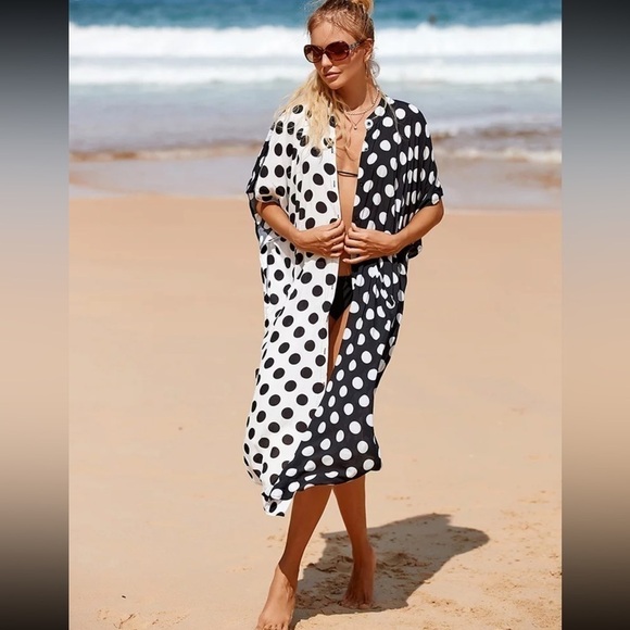Polka Dot Swimsuit Coverup Kimono Dress - Picture 3 of 3